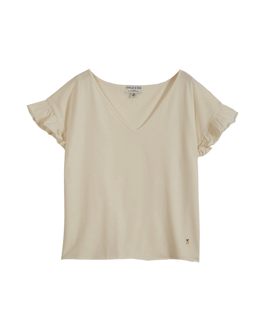 Organic cotton jersey ruffled t-shirt in ecru
