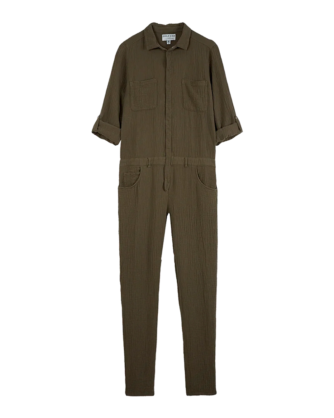 Khaki double cotton gauze jumpsuit