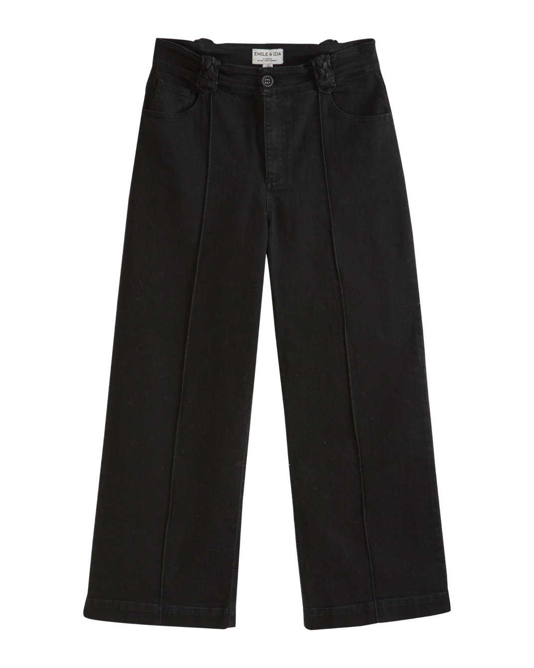 Black denim cotton wide pants