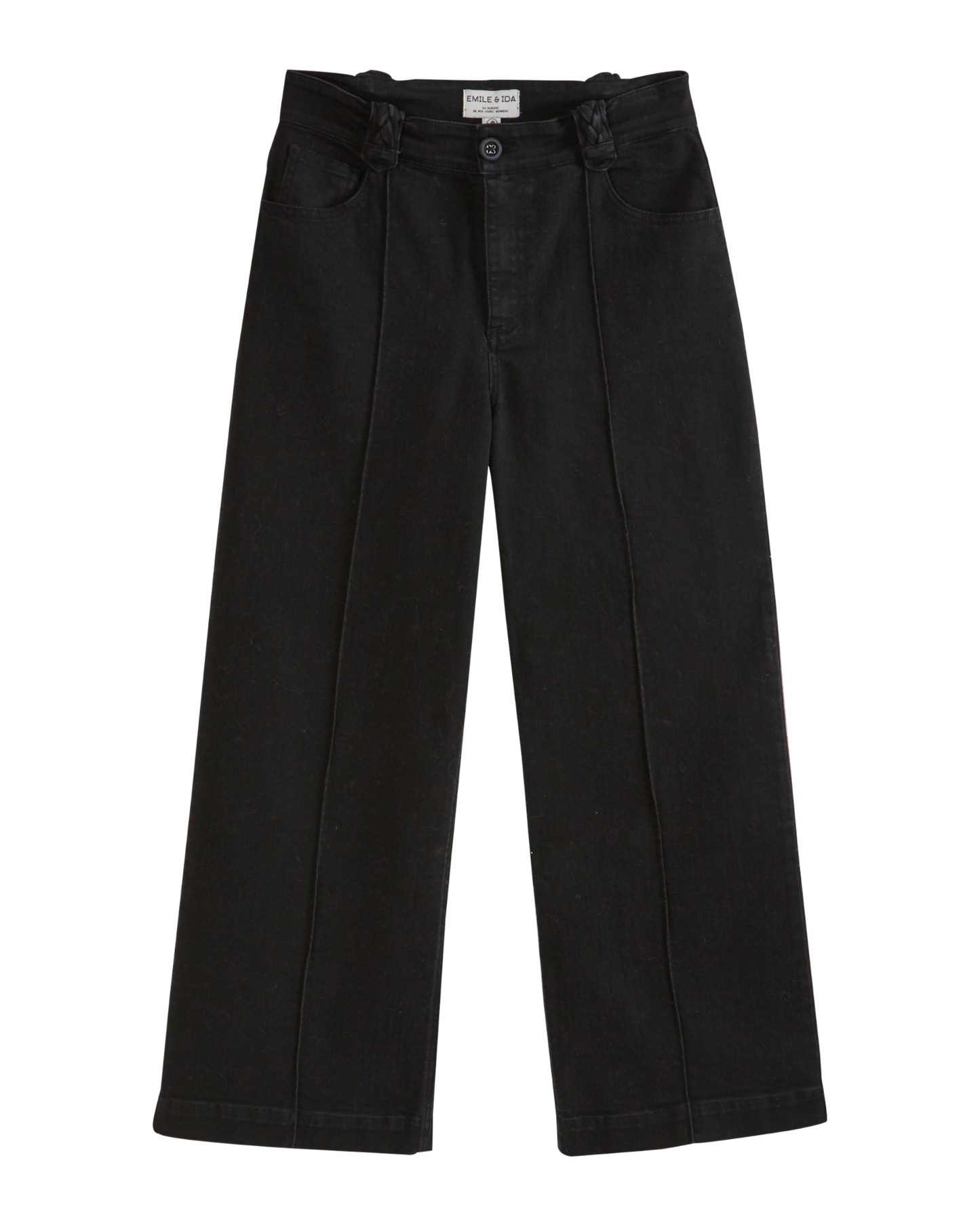 Black denim cotton wide pants