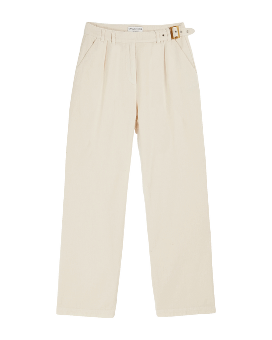 emile et ida Pantalon ceinturé coton lin crème