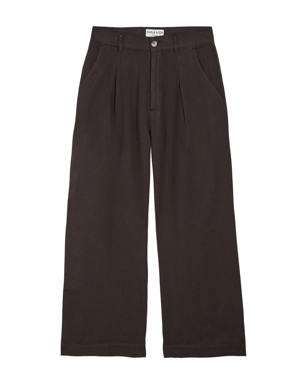 Pantalon - palazzo lin coton bitume