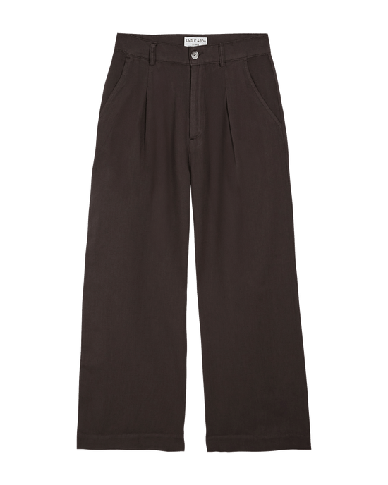 emile et ida Pantalon palazzo lin coton bitume