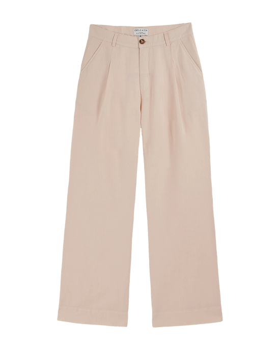 emile et ida Pantalon palazzo lin coton rose pastel