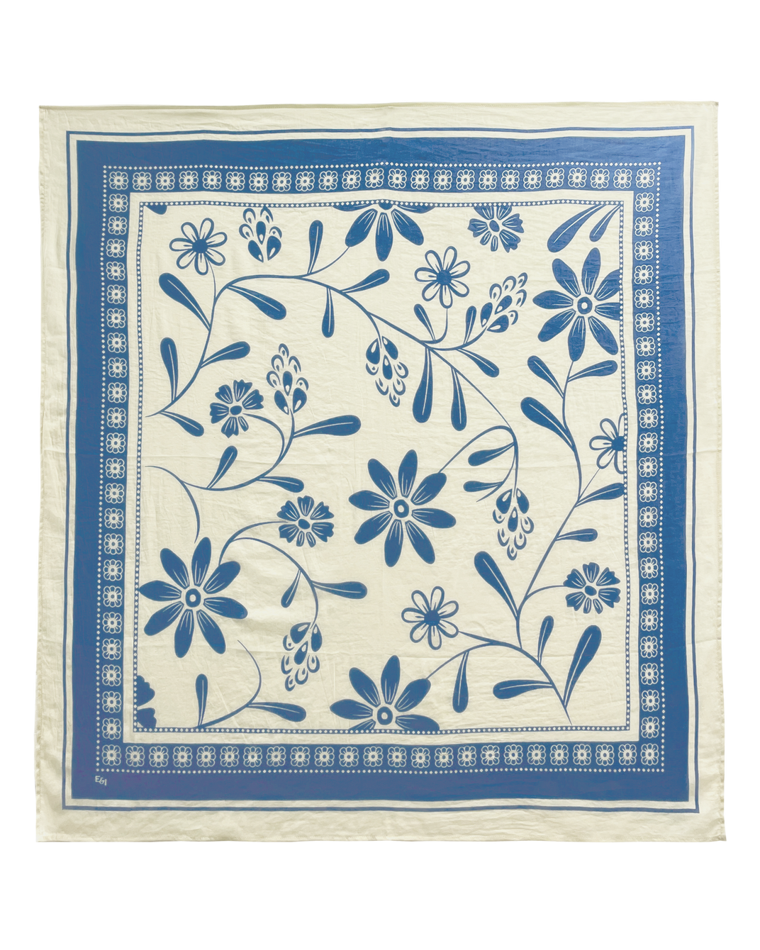 Blue floral scarf 100 x 100 cm