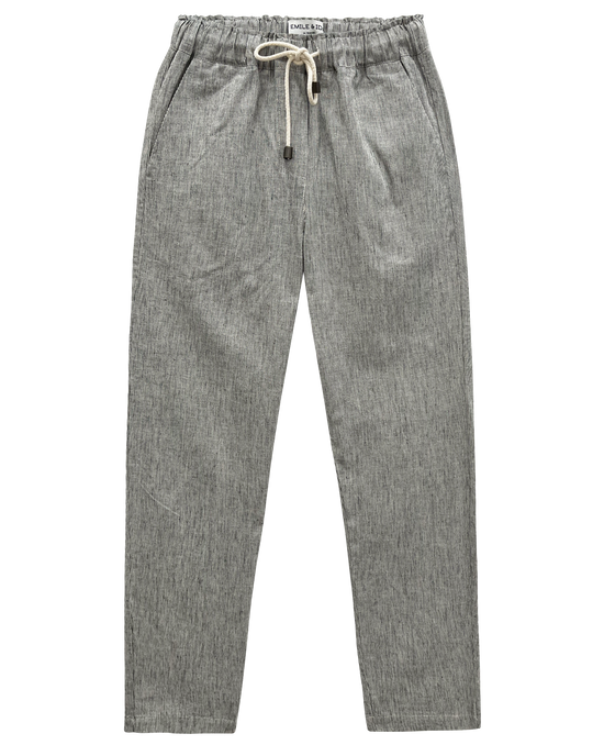 emile et ida Pantalon coupe relaxed en lin rayures noir
