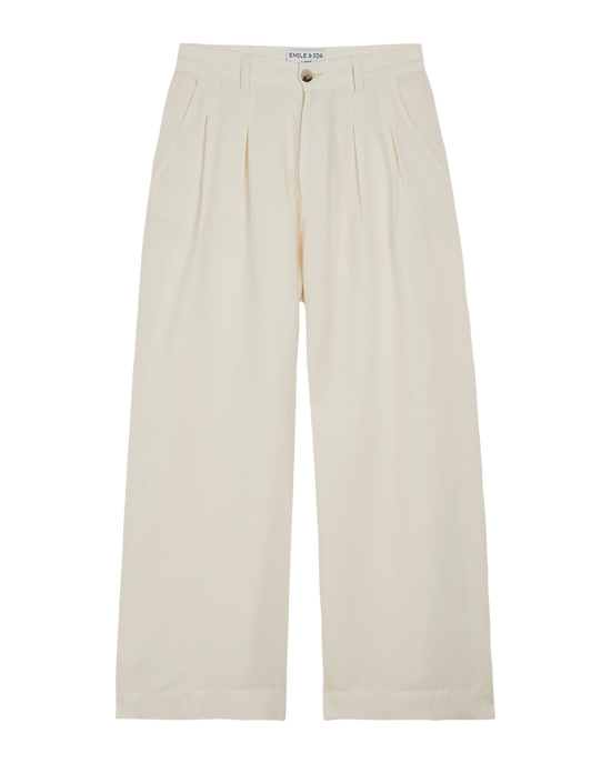 emile et ida Pantalon palazzo lin et coton blanc cassé