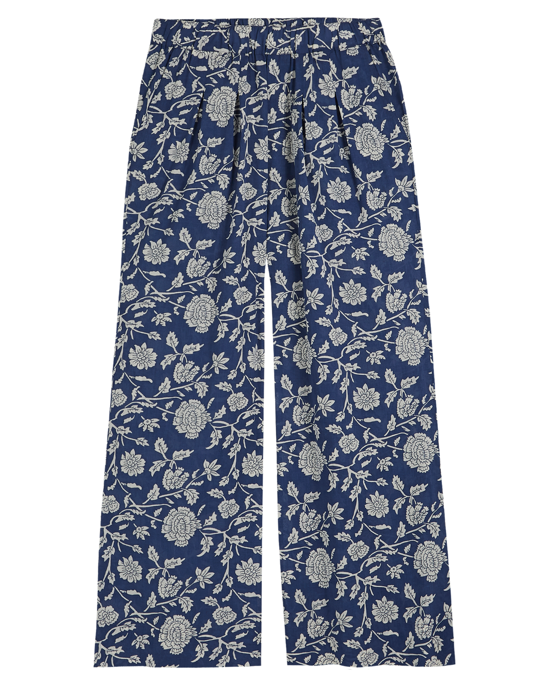 Pantalon palazzo à fleurs bleu et blanc