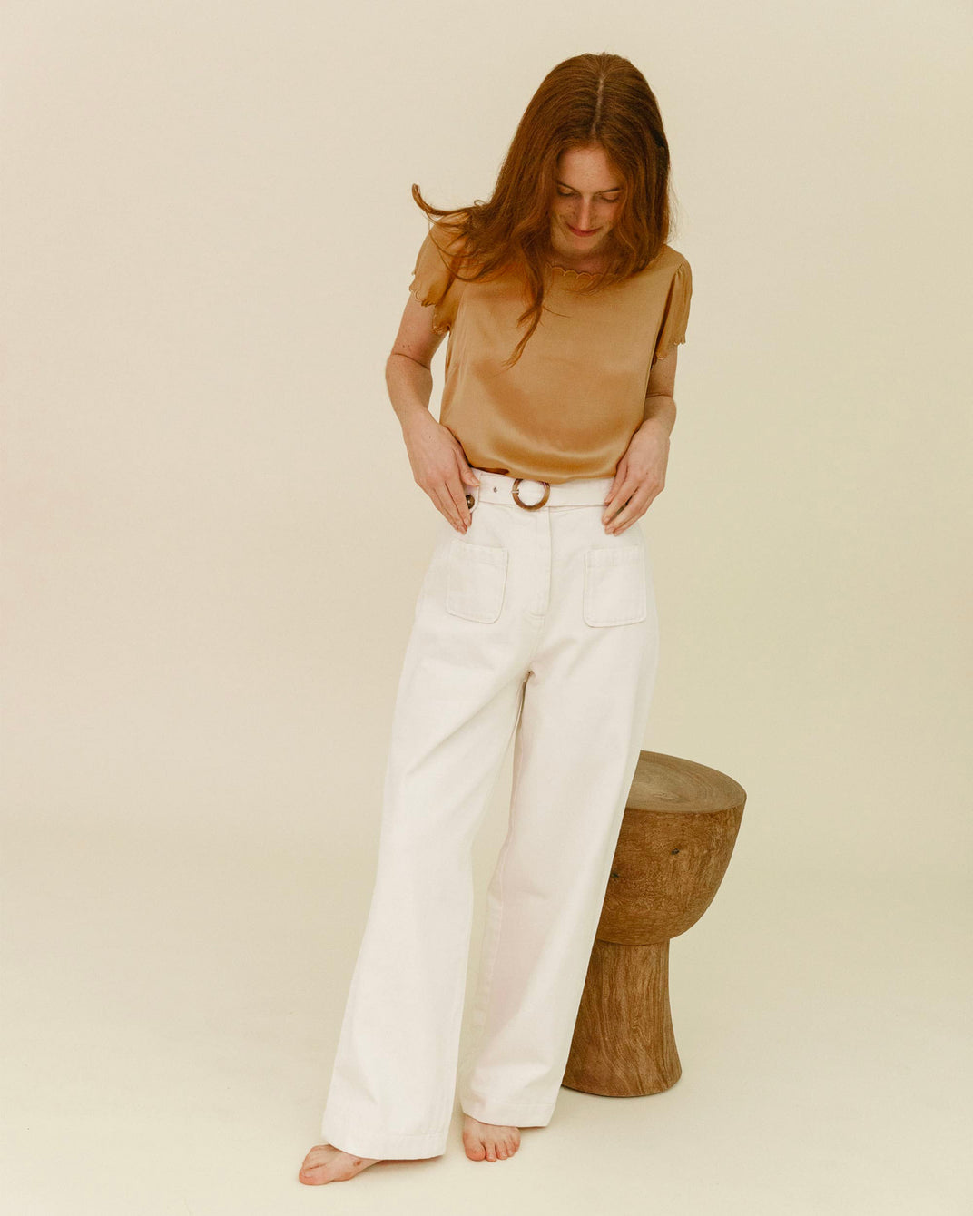 Ecru cotton canvas pants