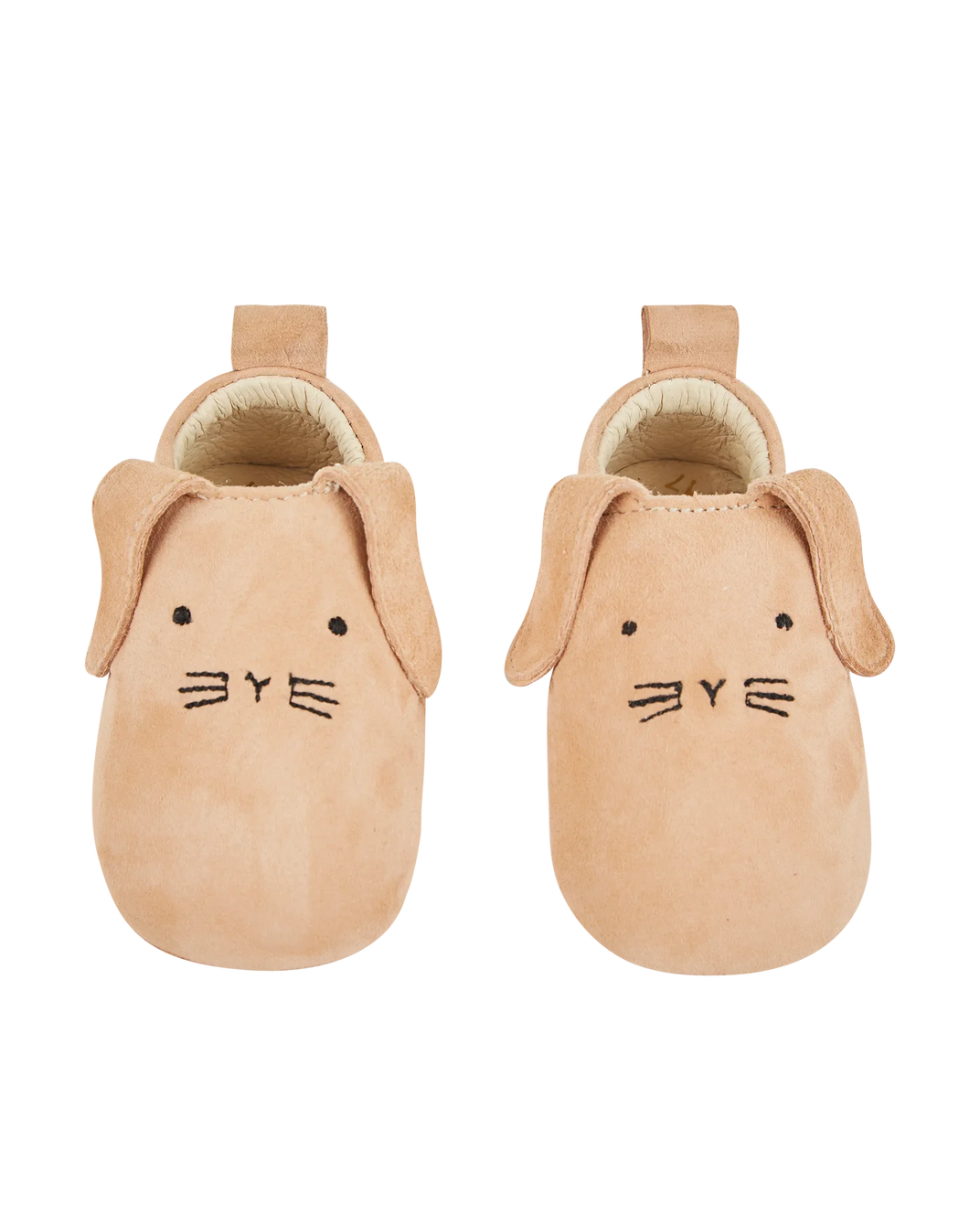 Beige leather rabbit slippers