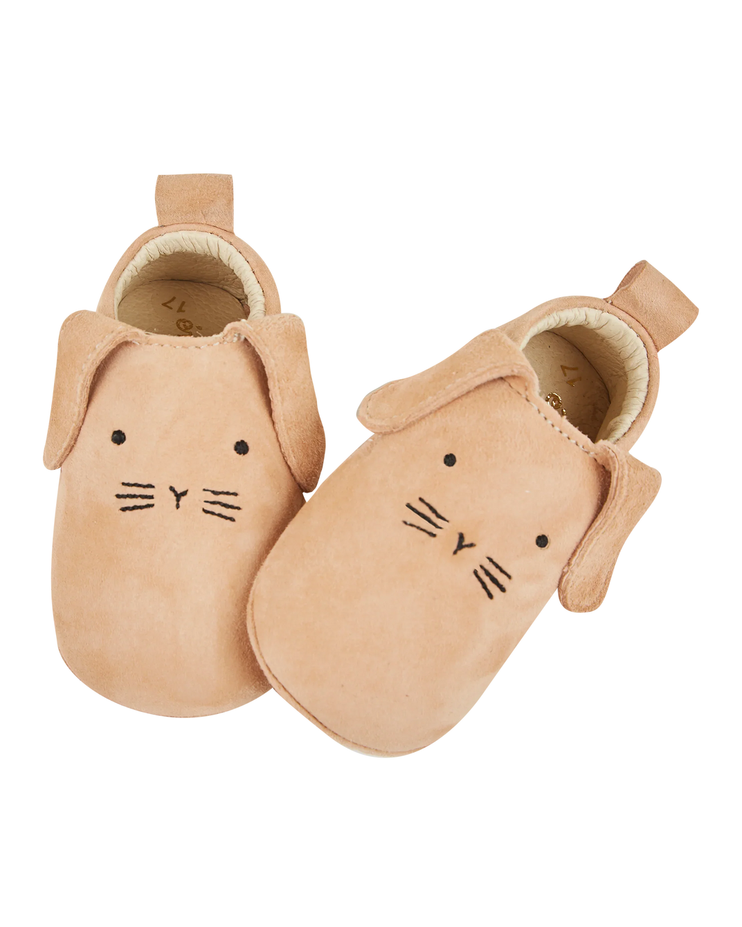Beige leather rabbit slippers