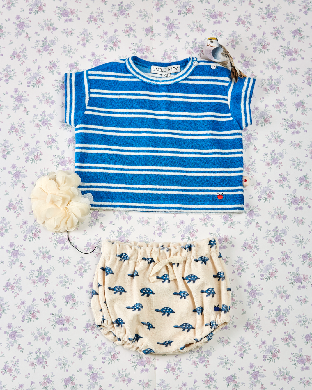 T-shirt - éponge rayures azur