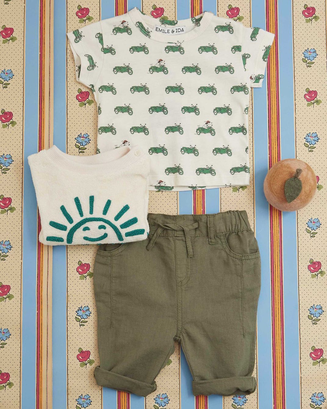 T-shirt coton bio crème side car vert