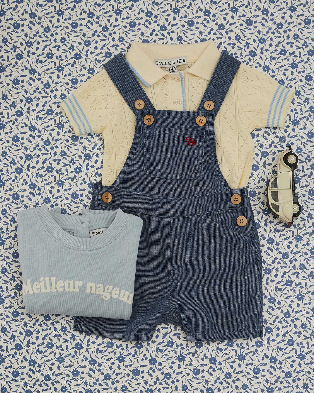 Salopette bébé - lin indigo