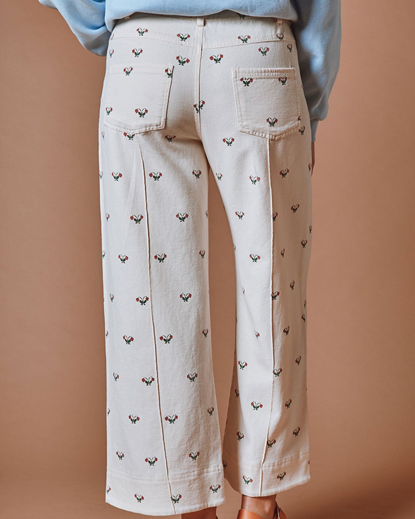 Pantalon - Crop fleurs écru