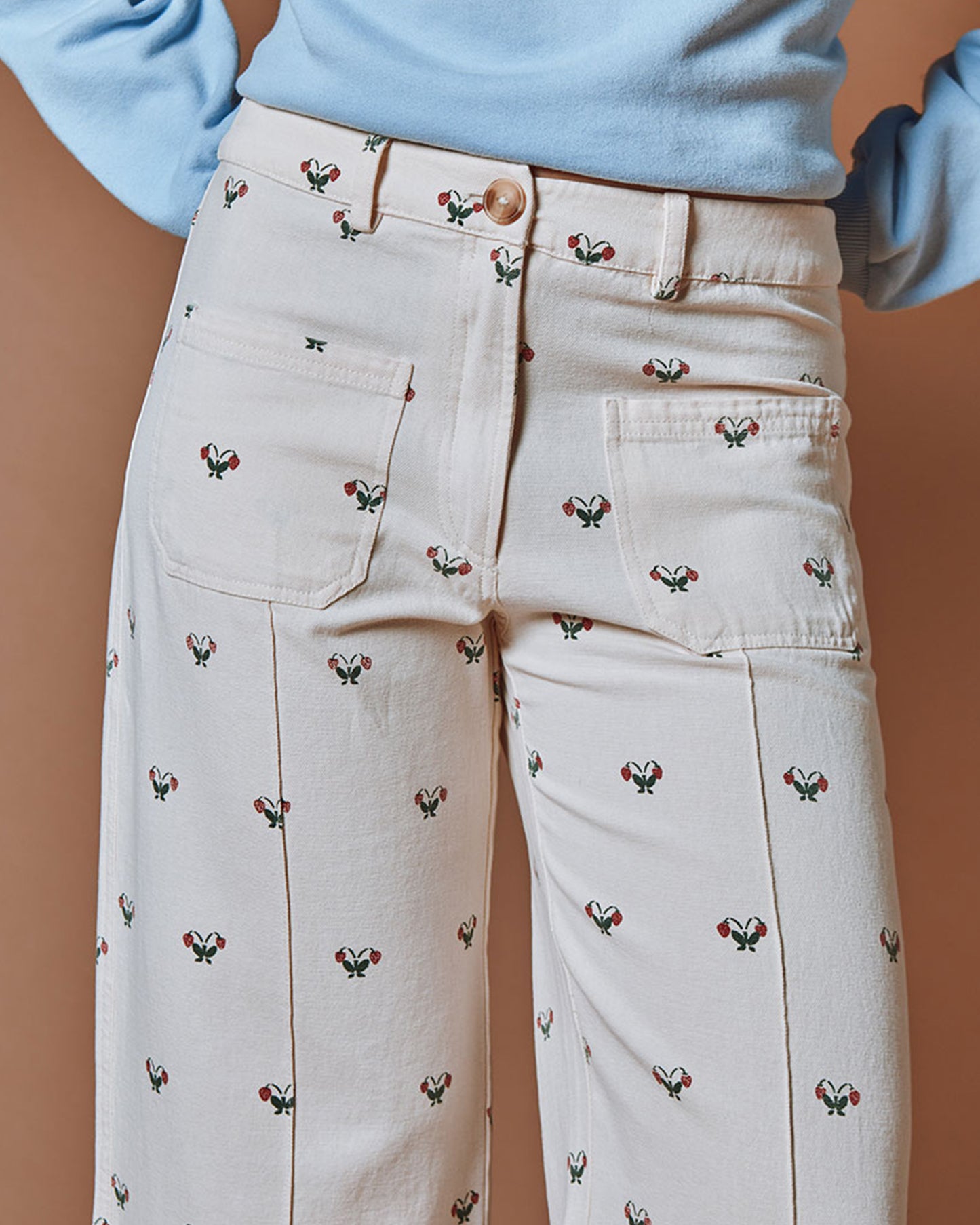 Pantalon - Crop fleurs écru