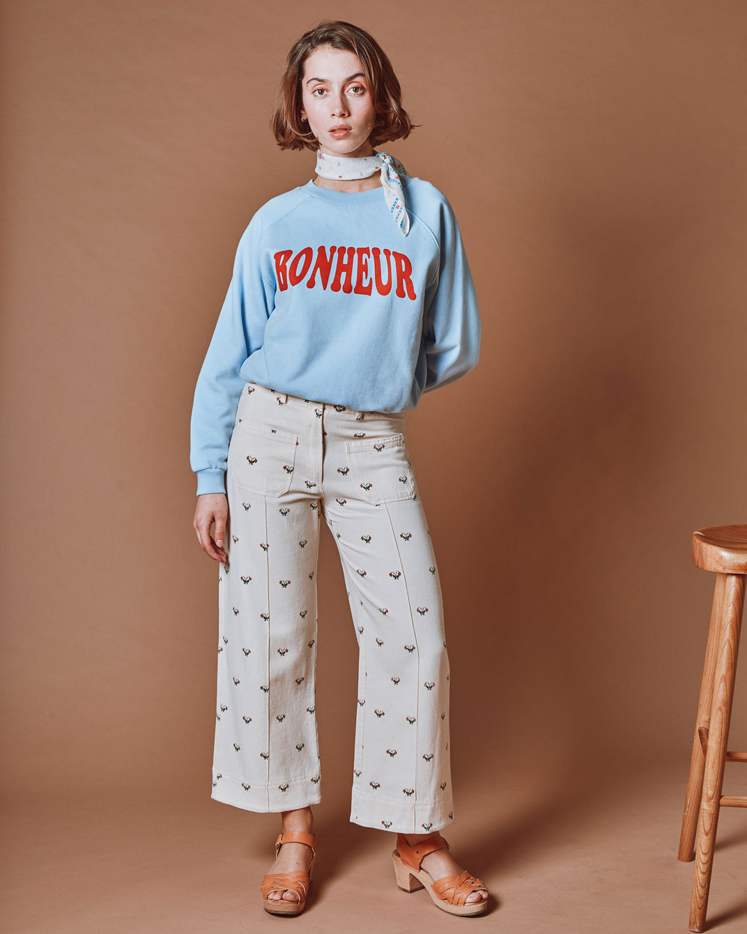 Pantalon - Crop fleurs écru