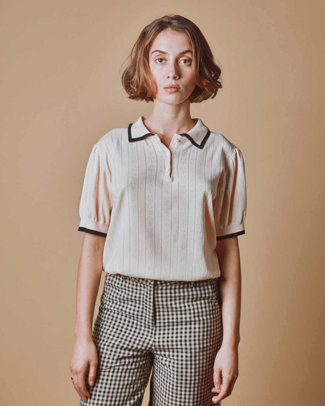 Polo femme - Pointelle modal crème