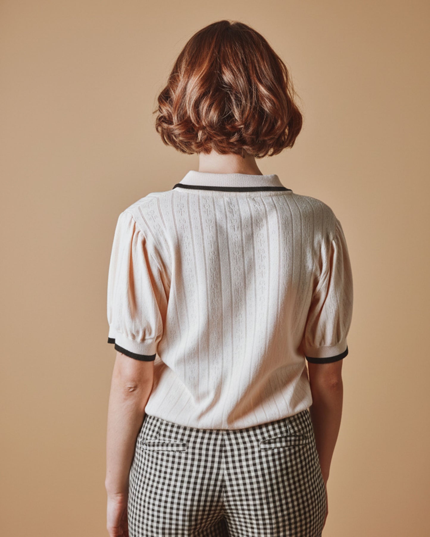 Polo femme - Pointelle modal crème rosé