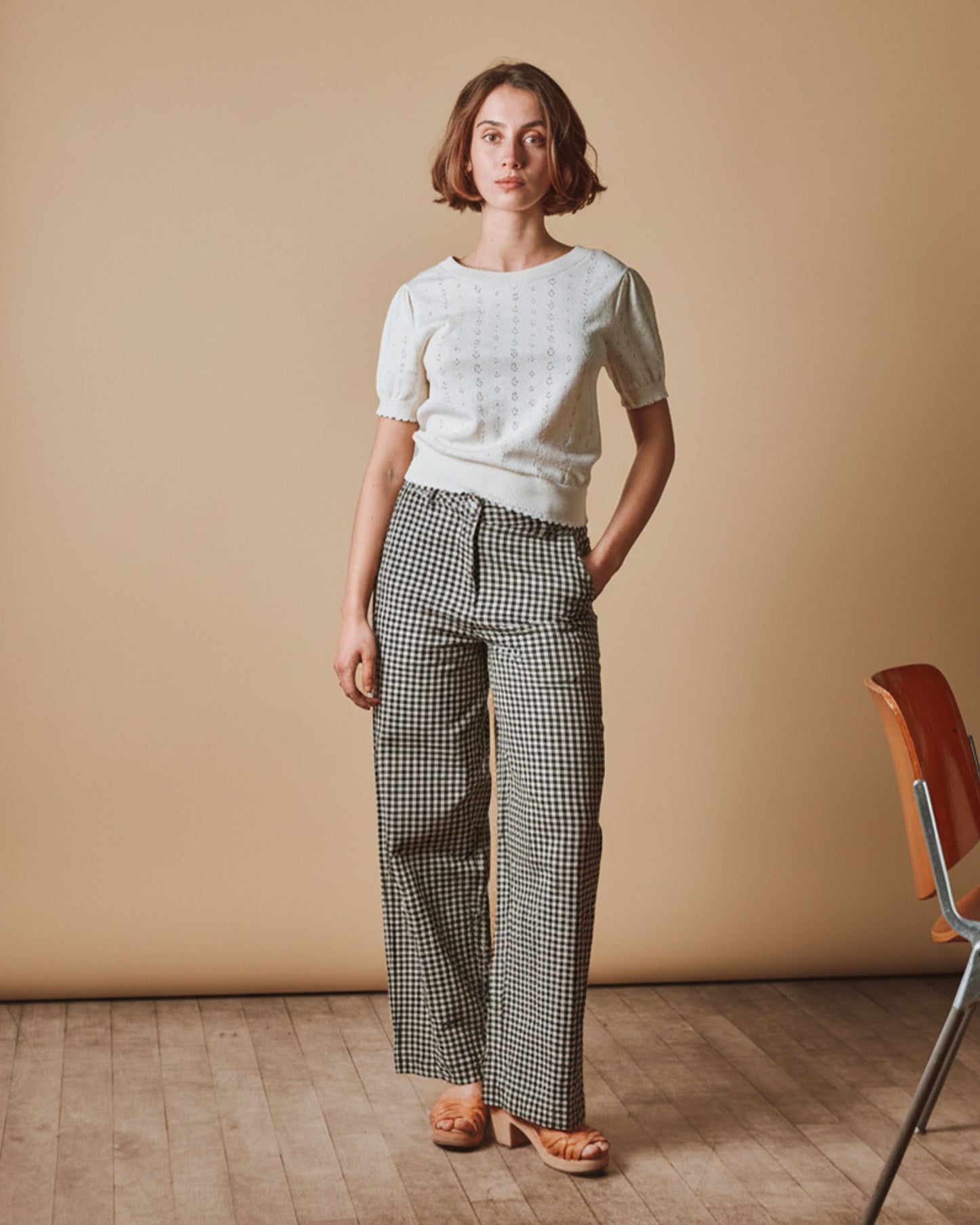 Pull - Ajouré fleurs crème