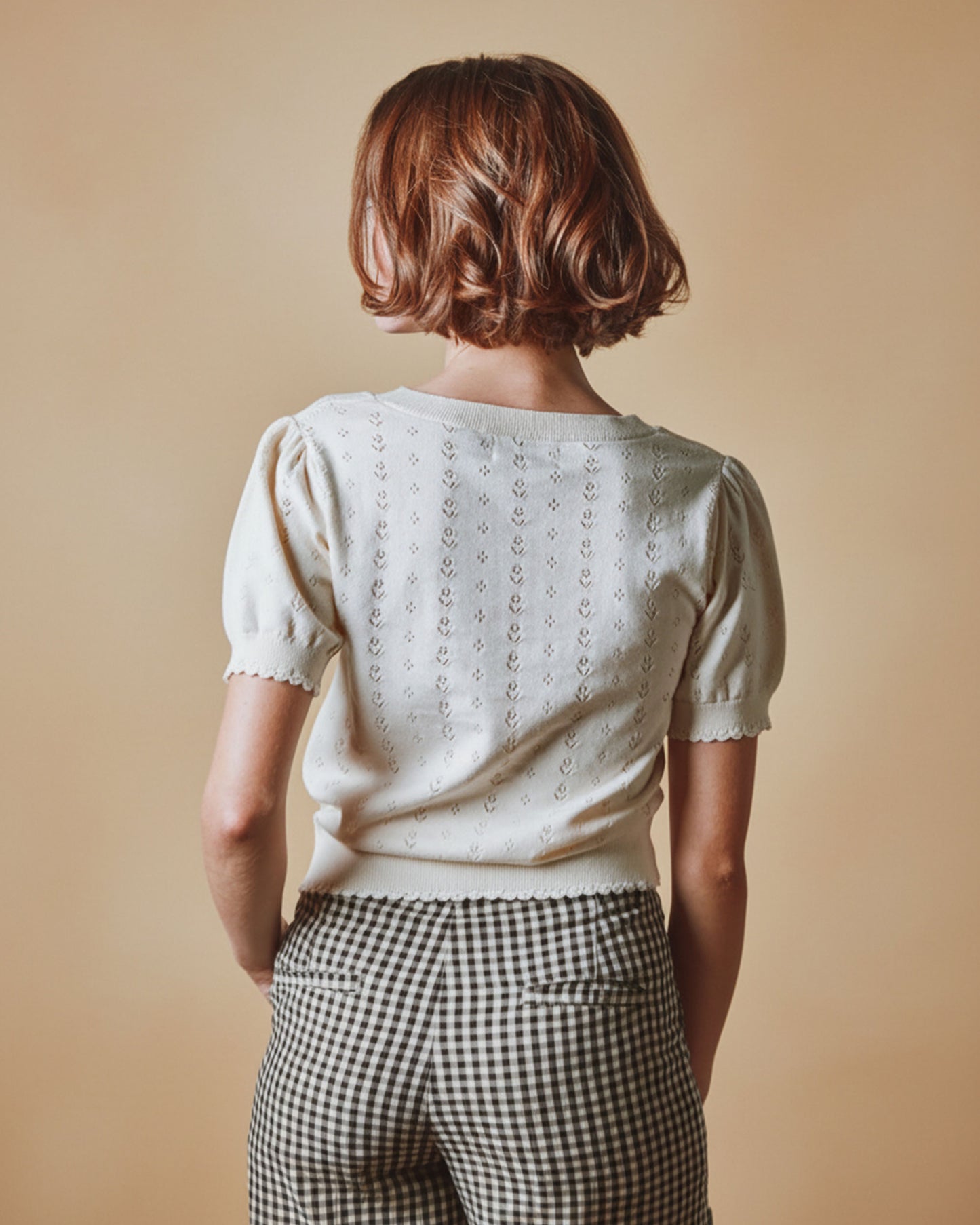 Pull - Ajouré fleurs crème