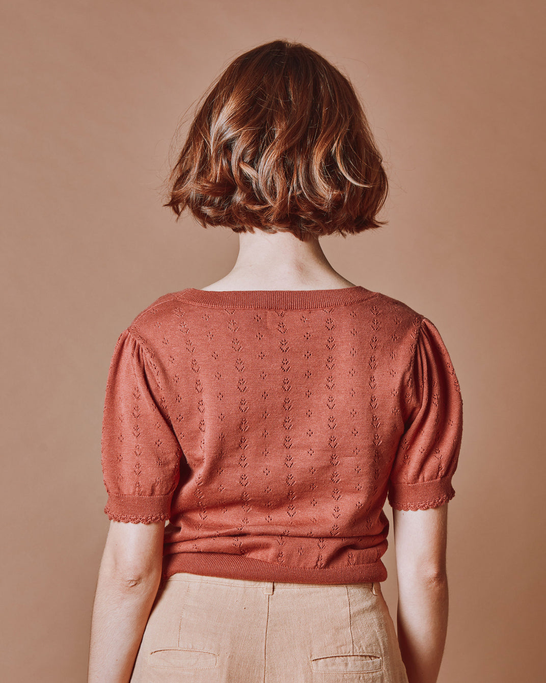 Pull - Ajouré fleurs sienne