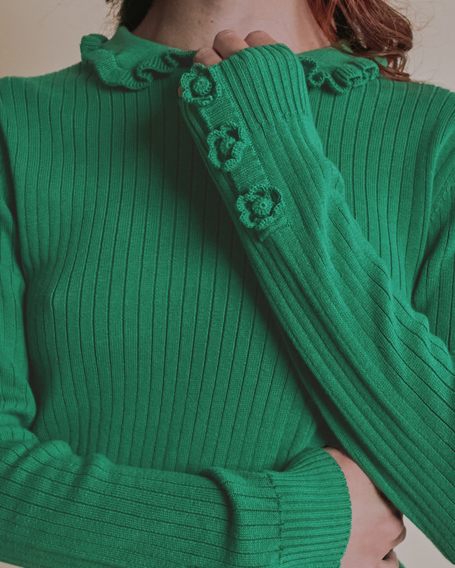 Pull - Côte col volanté vert