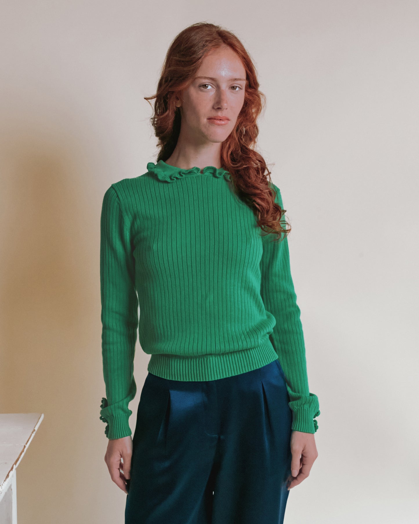 Pull - Côte col volanté vert