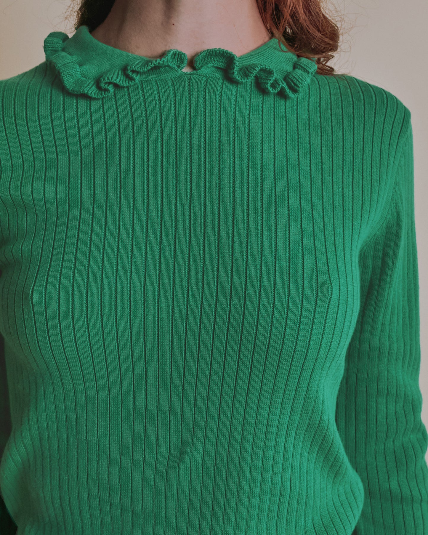 Pull - Côte col volanté vert