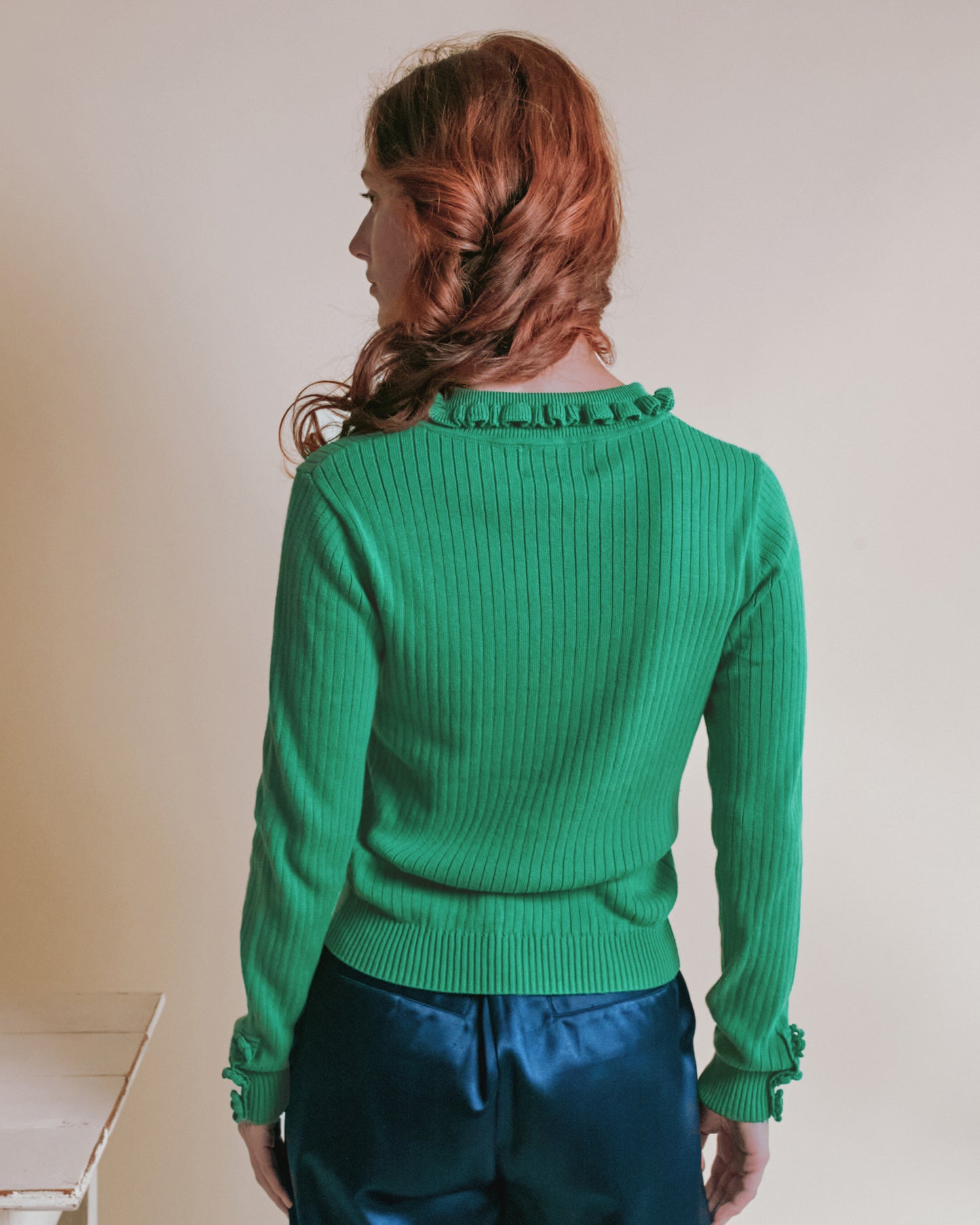 Pull - Côte col volanté vert