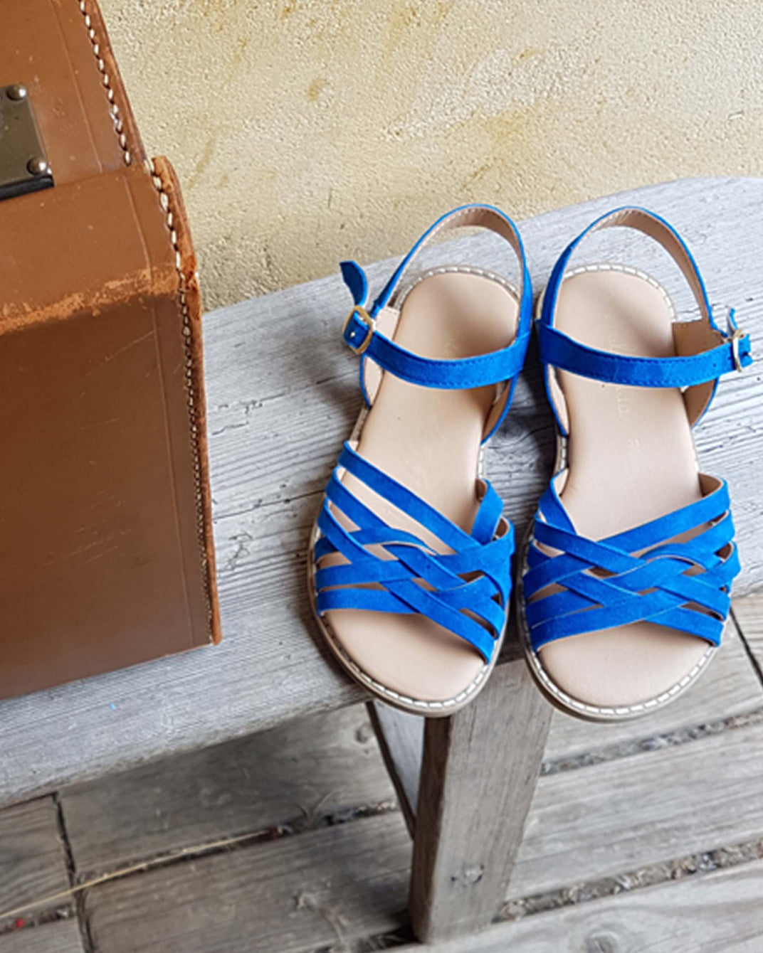 Sandales - cuir tresses bleu
