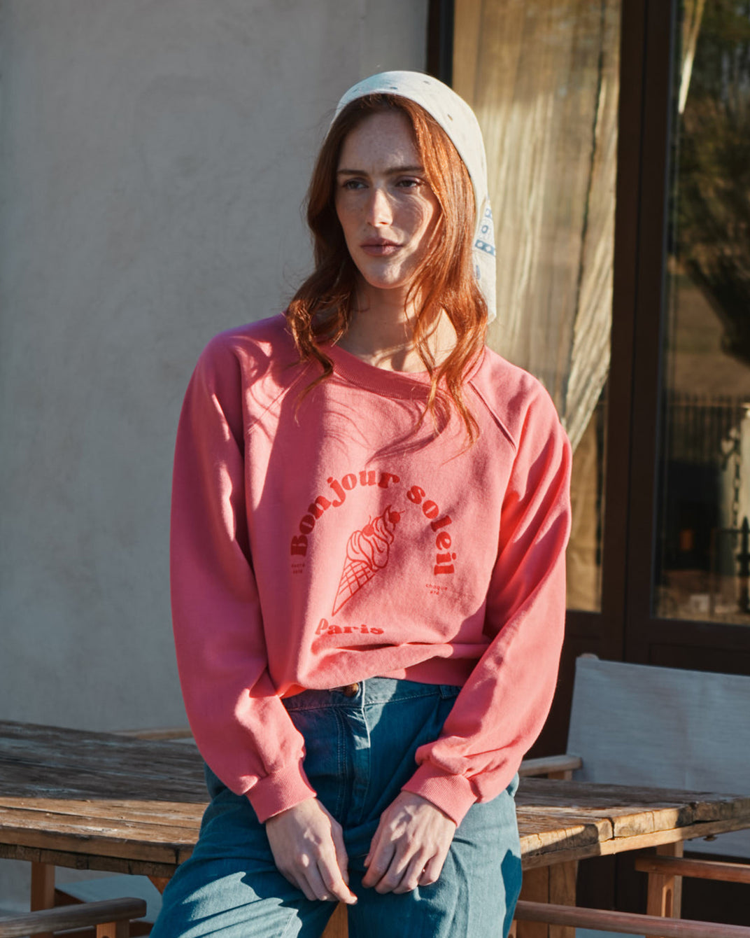 Sweat - Bonjour soleil Paris rose bonbon