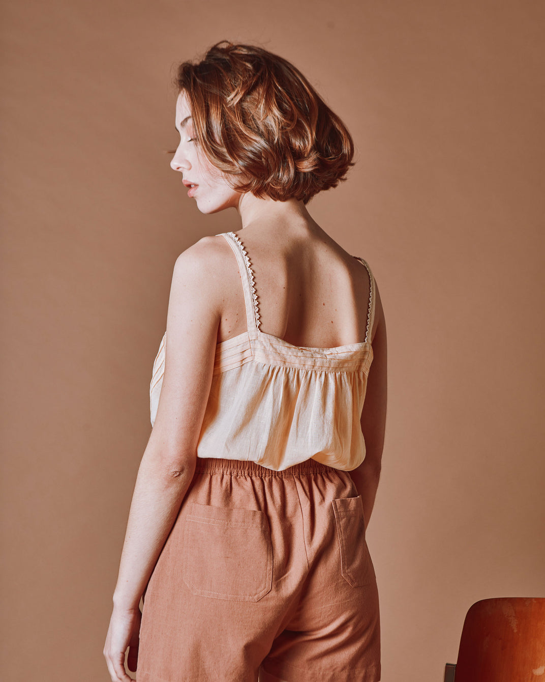 Top - Dentelle brodé abricot