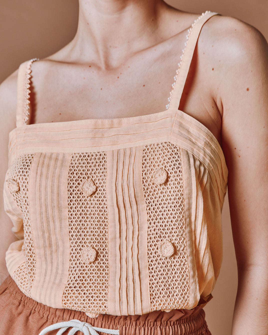 Top - Dentelle brodé abricot