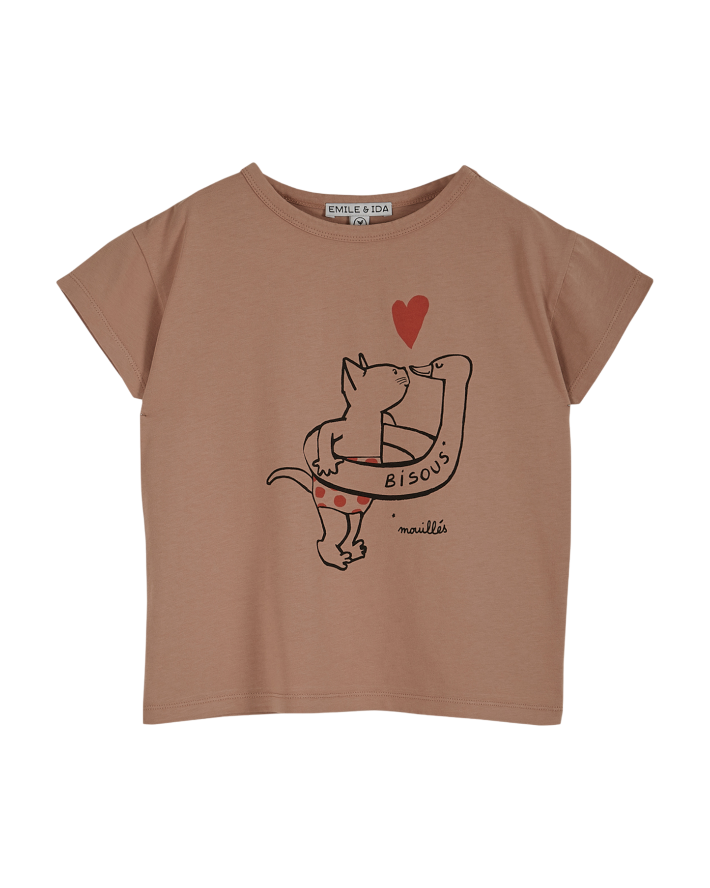 Terracotta pink cotton cat print t-shirt