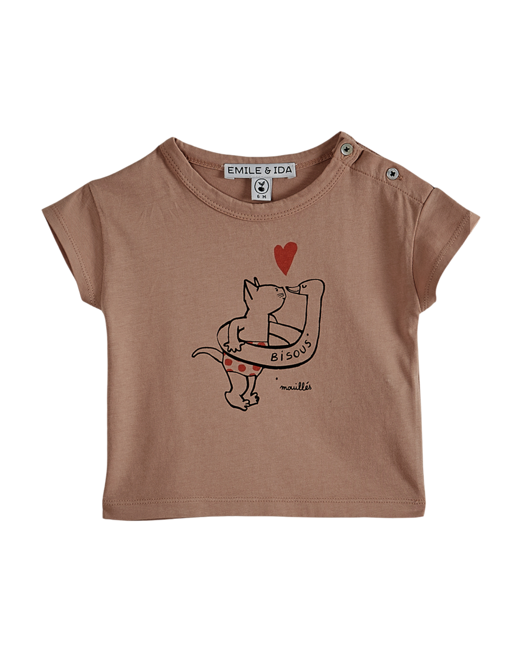 Terracotta pink cotton cat print t-shirt