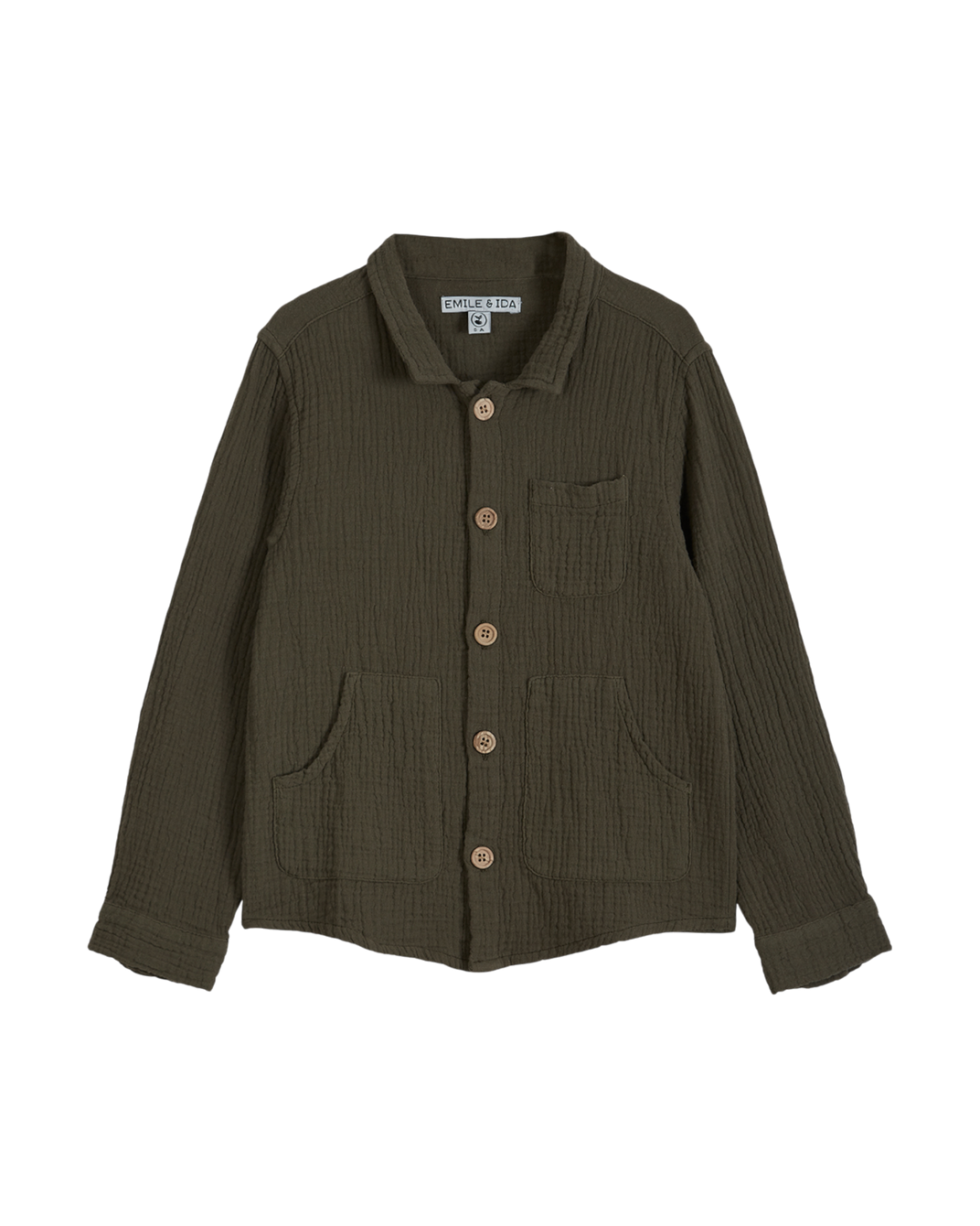 Khaki cotton double gauze overshirt