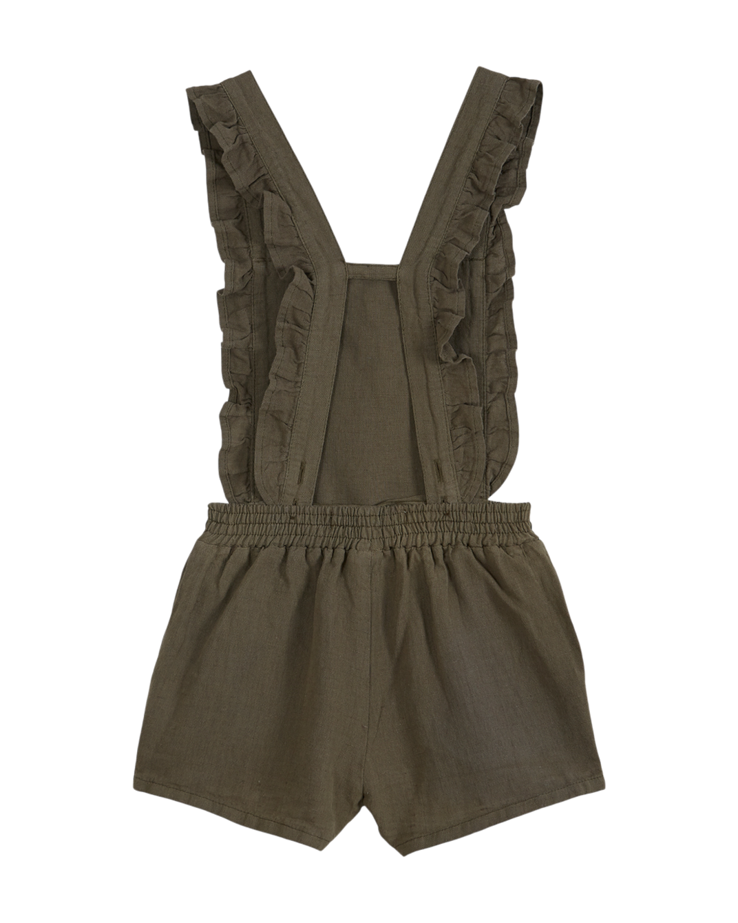 Khaki cotton and linen dungarees shorts