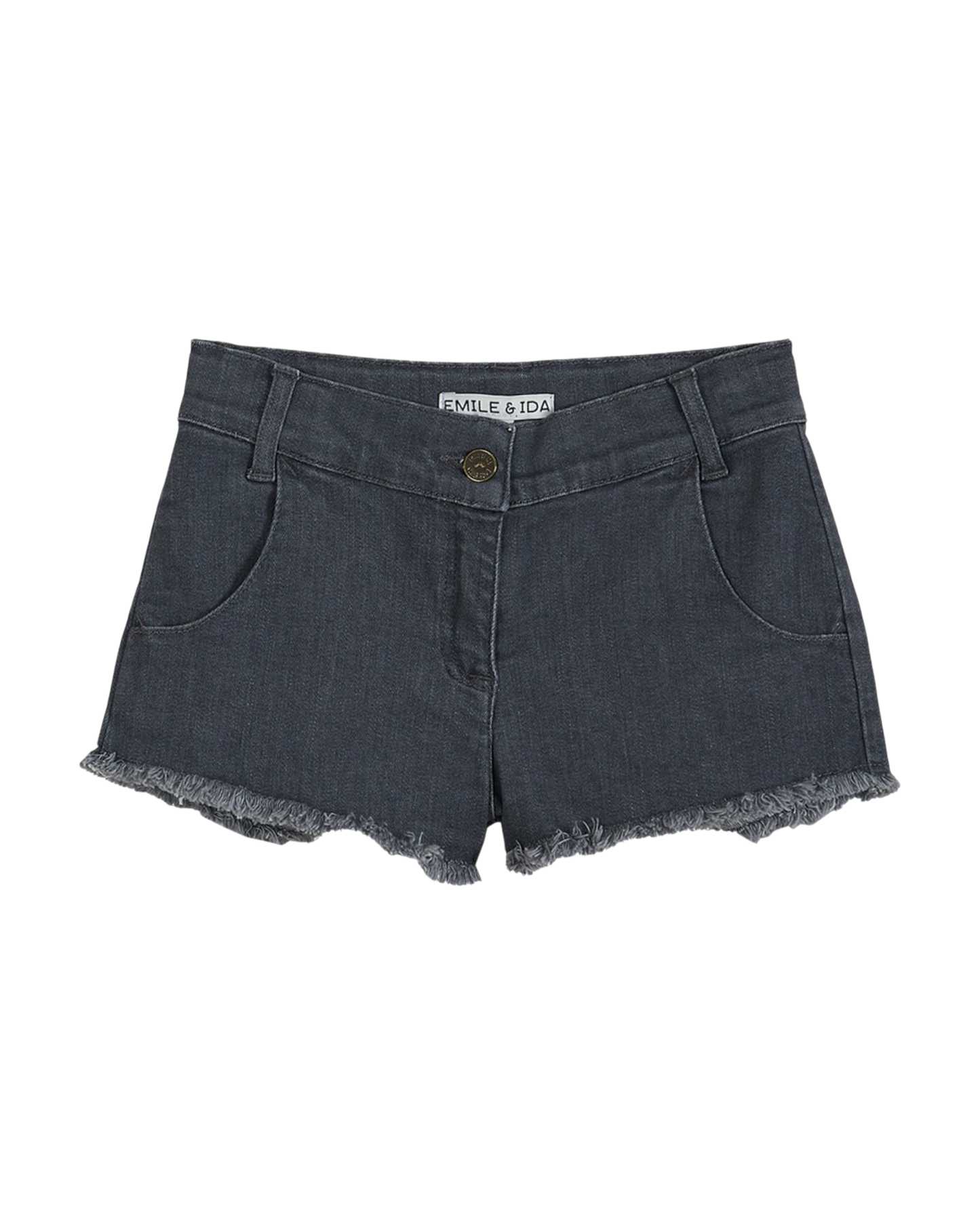 Grey denim cat embroidered shorts