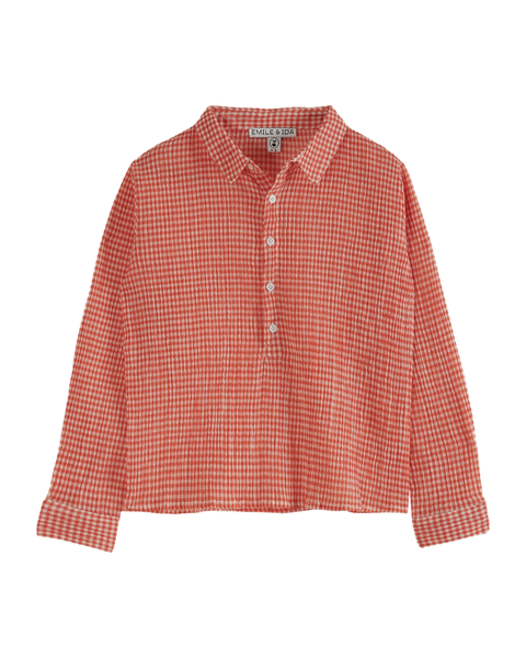 Red gingham crepe cotton kurta