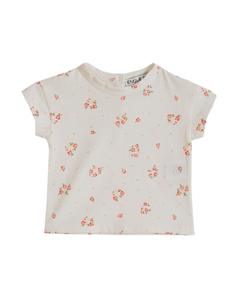 T-shirt - Coton bio à fleurs blanc