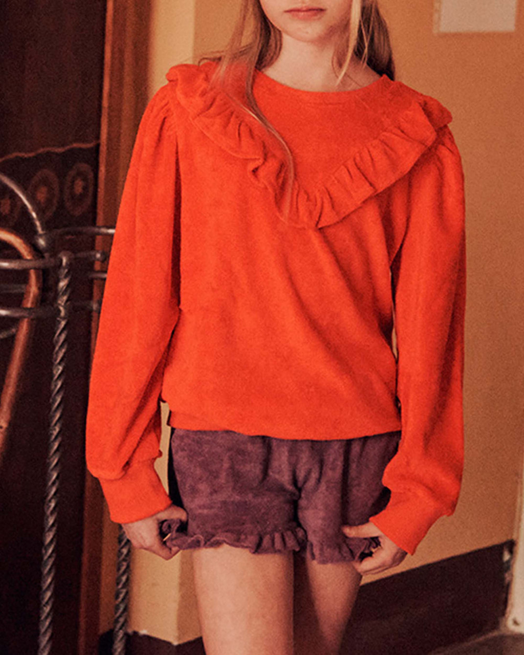 Red velvet terry sweatshirt