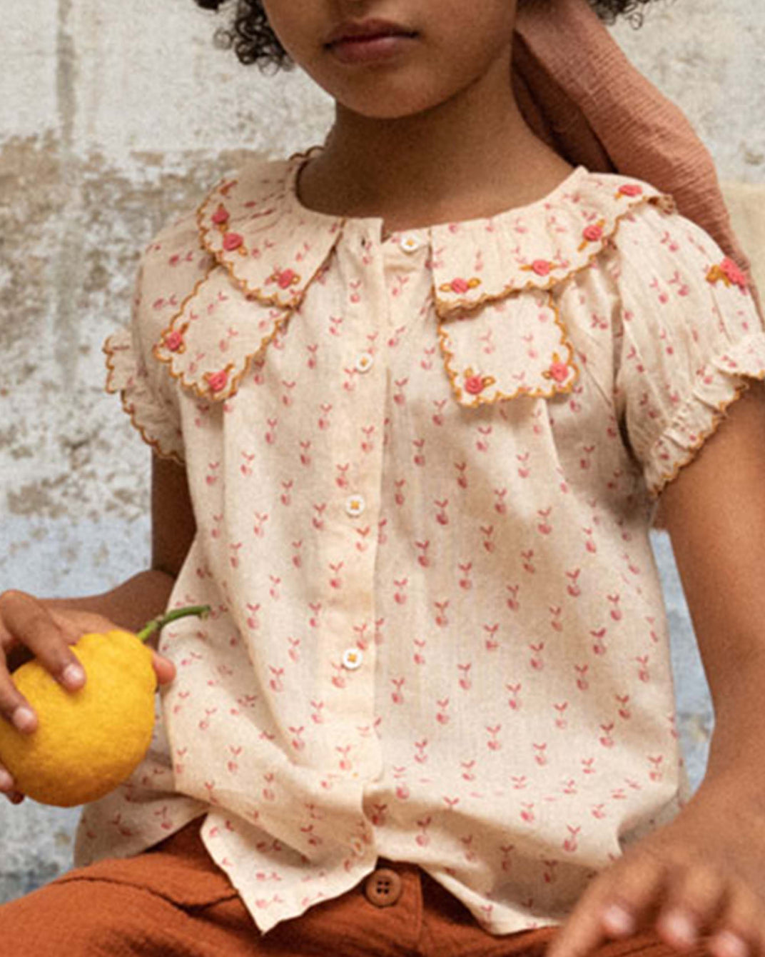 Blouse - Imprimée reinette voile de coton beige