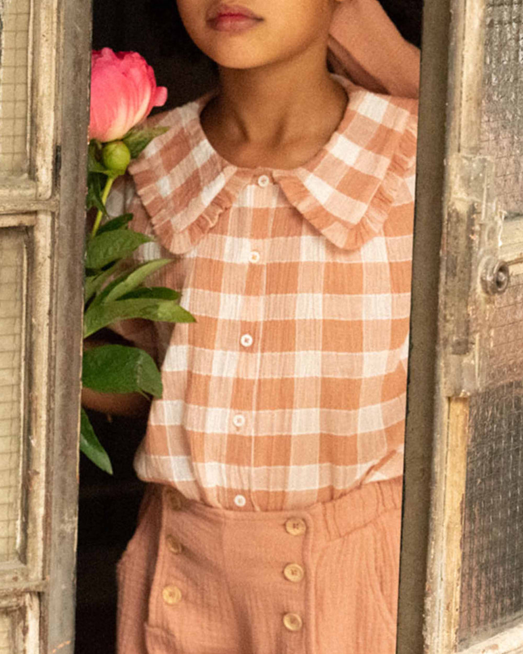 Blouse - Crépon de coton vichy terracotta