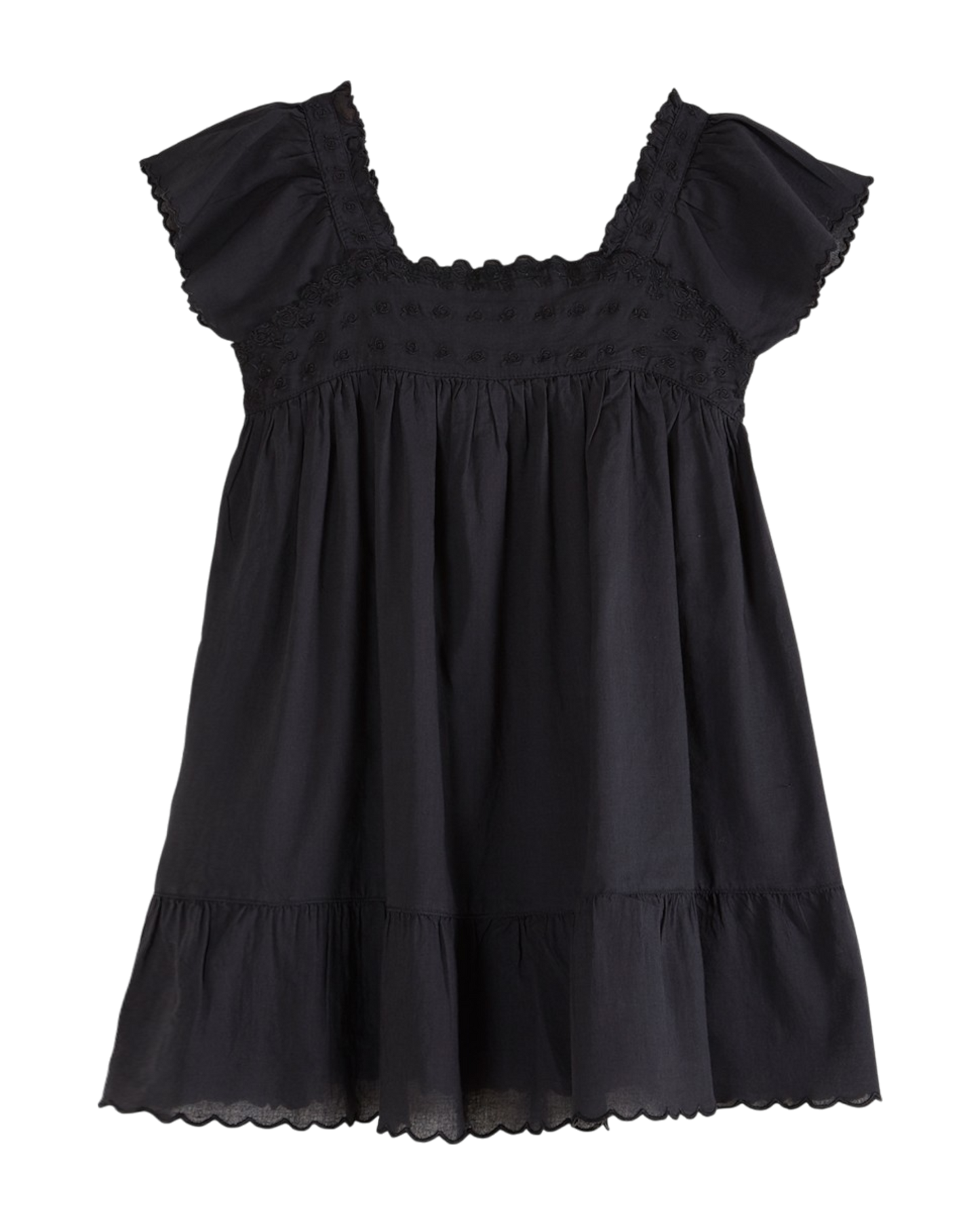 Robe brodée voile de coton bitume