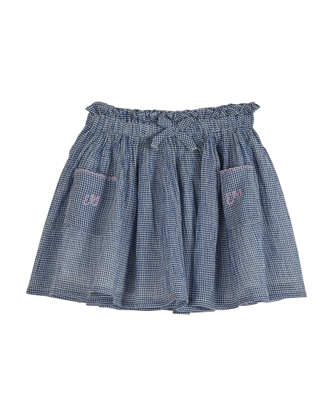 Jupe - Crépon de coton vichy bleu