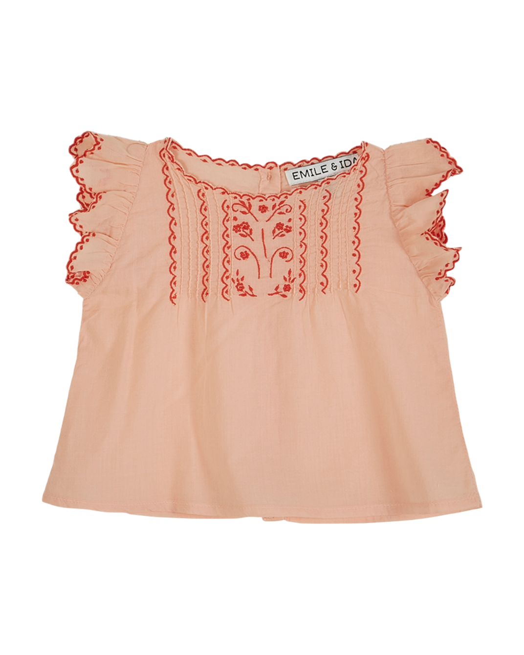 Blouse - Brodée voile de coton rose