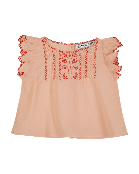 Blouse - Brodée voile de coton rose