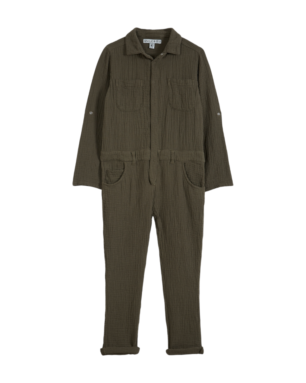 Khaki double cotton gauze jumpsuit