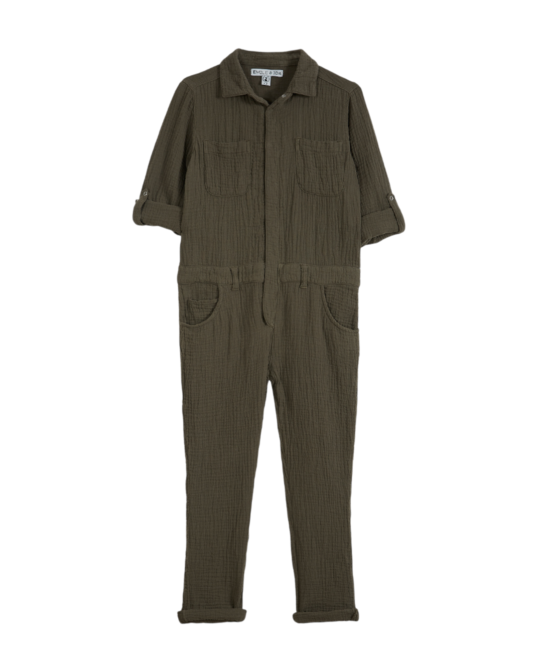 Khaki double cotton gauze jumpsuit